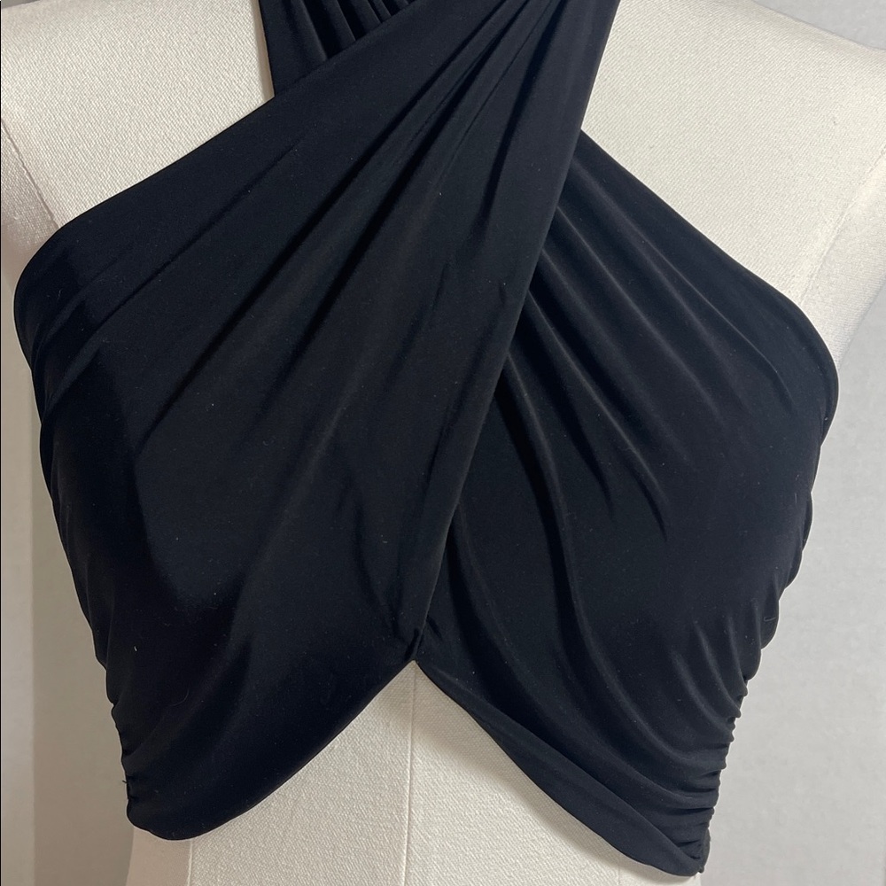 NWT Boohoo Night Black Crossover Halter Crop Top Size US 8 - Picture 5 of 16